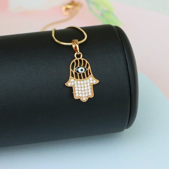 "Hamsa Hand Rose Gold Pendant with Evil Eye, XPPT1578 - Picture 7 of 13